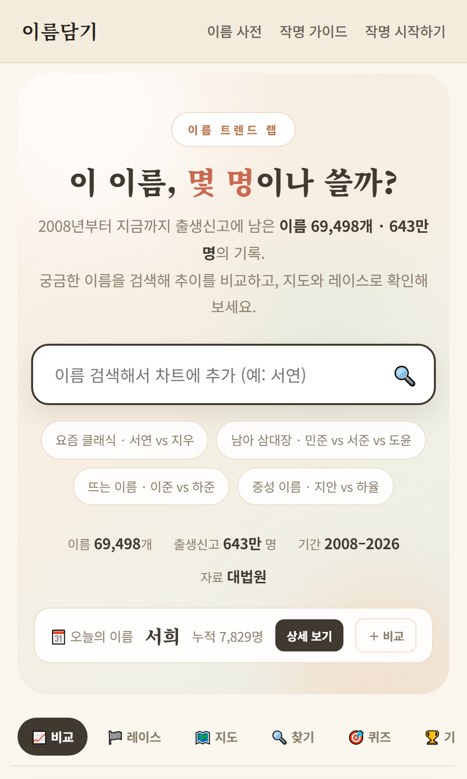 이름 트렌드 랩 화면